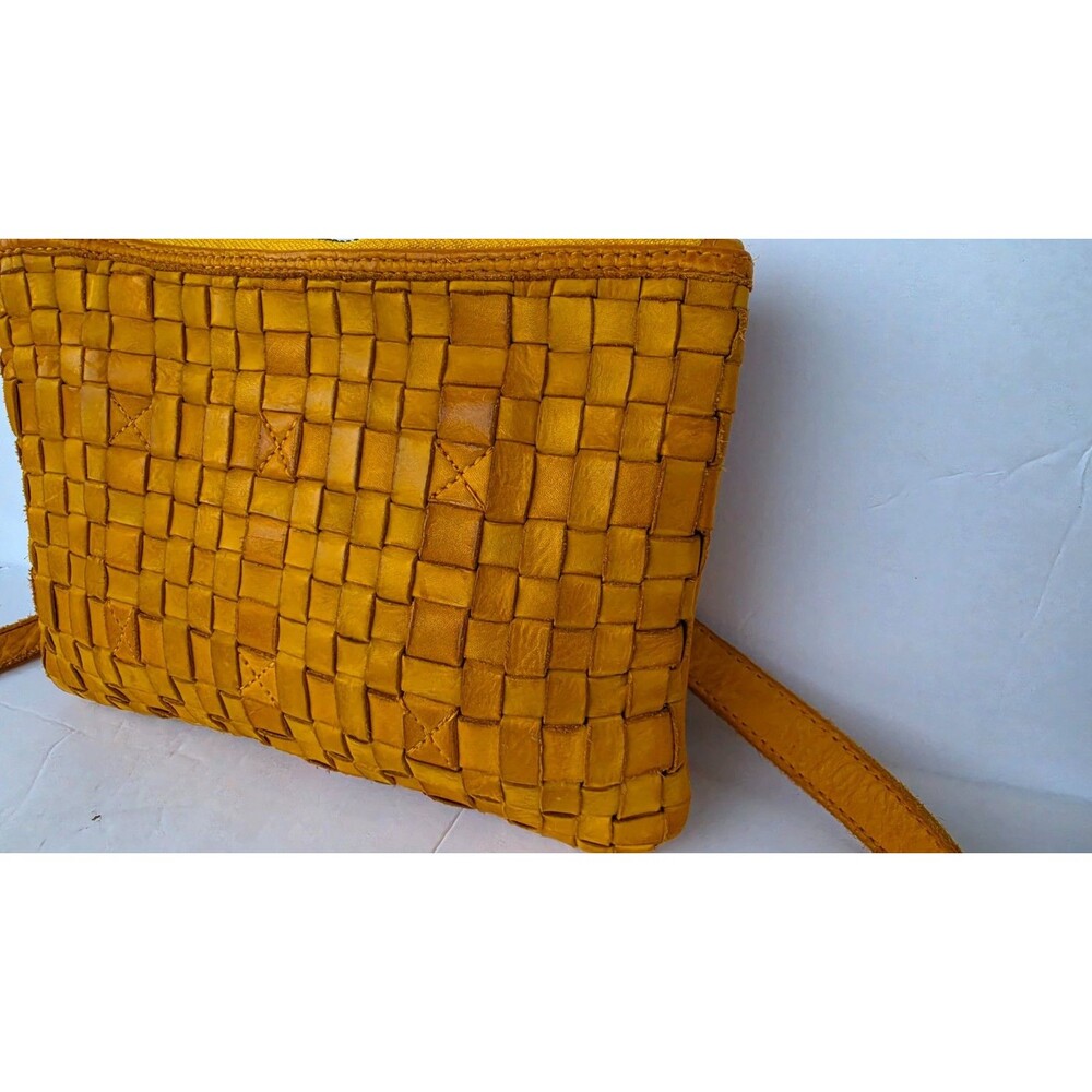 Ashwood Woven Full Grain Leather Crossbody Purse Rustic Mustard NWT Luxury Boho